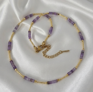 420e Złoty łańcuszek kamień naturalny 40+5cm stal chirurgiczna nierdzewna 