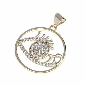 3733f Złota zawieszka błyszcząca pozłacana 14k cyrkonie oko proroka 