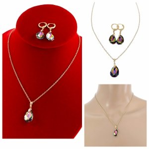 1918L Złoty komplet kolczyki łańcuszek 40+5 naszyjnik pozłacany 14k Swaro Austrian Crystal