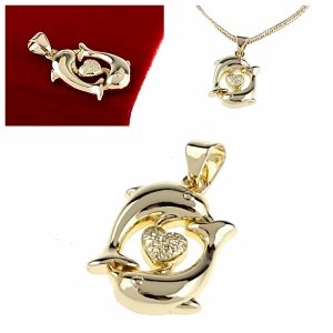 4749 Złota zawieszka błyszcząca pozłacana 14k delfin