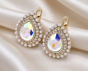 843 Kolczyki złote pozłacane wiszące 14K cyrkonie Austrian Crystal
