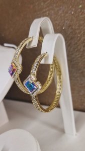 2715 Kolczyki złote pozłacane Austrian Crystal wiszące 14K cyrkonie Xuping 