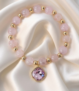 2324a Bransoletka kamień naturalny kwarc różowy na gumce jubilerskiej