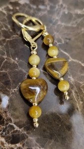 1921c Kolczyki złote stal chirurgiczna wiszące tygrysie oko kamień naturalny