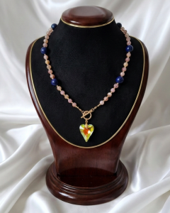 2327d Naszyjnik lapis lazuli, cytryn kamień naturalny 56cm stal chirurgiczna nierdzewna 