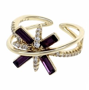 3718a Pierścionek złoty pozłacany 14k cyrkonie Austrian Crystal regulowany