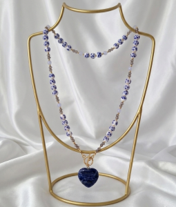 1637g Naszyjnik koraliki ceramiczne, 53cm stal chirurgiczna nierdzewna kryształki