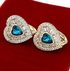1286 Kolczyki złote pozłacane 14k wiszące Austrian Crystal serce
