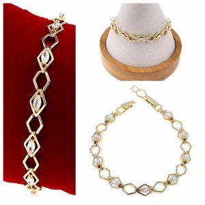 0102 Bransoletka elegancka złota 16,5+2cm pozłacana 14k cyrkonie 