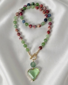 598a Naszyjnik kamień naturalny, mix kamieni 50cm stal chirurgiczna nierdzewna 