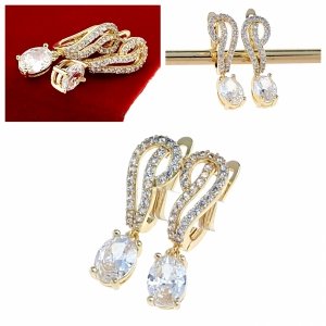 2375c Kolczyki złote pozłacane wiszące 14K cyrkonie 