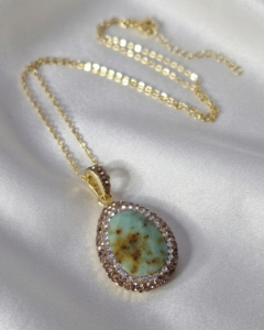 1924c Naszyjnik kamień naturalny amazonit 44+5cm pozłacany 14k