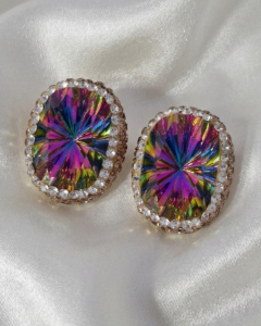 3718a Kolczyki złote biżuteria królewska pozłacane 14k wtyczki