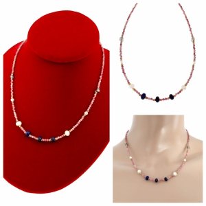 3948 Złoty łańcuszek rodonit sodalit kamień naturalny 42+5 stal chirurgiczna naszyjnik perła