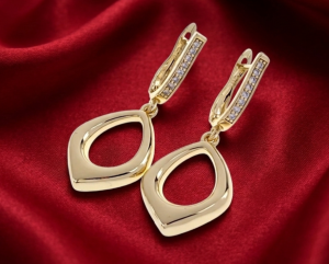 1771a Kolczyki złote pozłacane wiszące 14K cyrkonie 