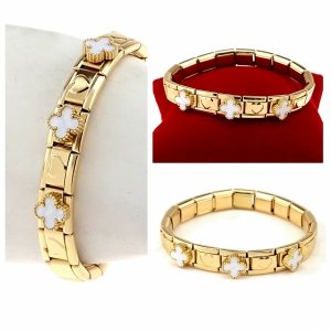 1917k Bransoletka złota 6cm stal chirurgiczna bangla 316L rozciągliwa koniczyna marokańska 