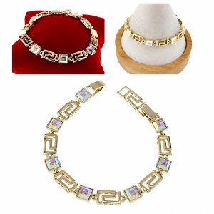 2563 Bransoletka elegancka Austrian Crystal złota cyrkonie 19,5cm pozłacana 14k Xuping wzór grecki