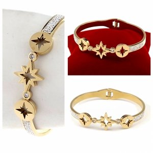 877 Bransoletka złota 6cm stal chirurgiczna bangla 316L cyrkonie