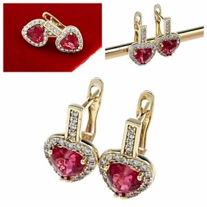 218f Kolczyki złote pozłacane wiszące 14K Xuping cyrkonie serce