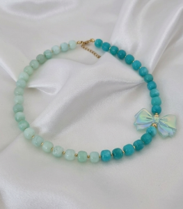 2330k Naszyjnik jadeit kamień naturalny 48+5cm stal chirurgiczna nierdzewna 