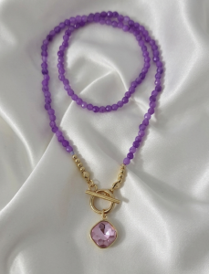 420f Naszyjnik agat kamień naturalny 43cm stal chirurgiczna nierdzewna 