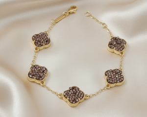 4863 Bransoletka elegancka złota 18+2cm pozłacana 14k cyrkonie koniczyna marokańska