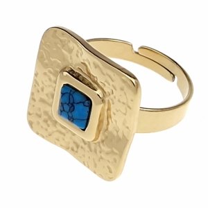 1502 Pierścionek złoty stal chirurgiczna 316L nierdzewna regulowany turkus