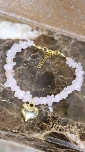 1681d Bransoletka kamienie naturalne kamień kwarc różowy 19+5cm stal chirurgiczna 316L nierdzewna 