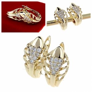 1076 Kolczyki złote pozłacane wiszące 14K cyrkonie 