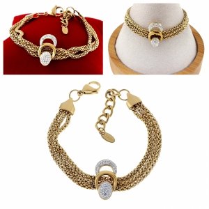 3253 Bransoletka złota 17+3 stal chirurgiczna 316L nierdzewna cyrkonie