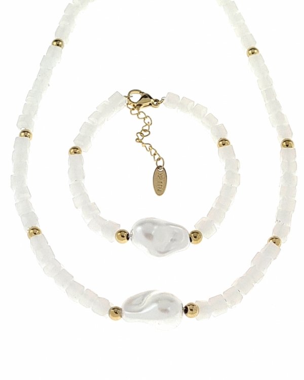 Schmuckset für ein Mädchen Set Halskette Armband Chirurgenstahl Kristalle Perle