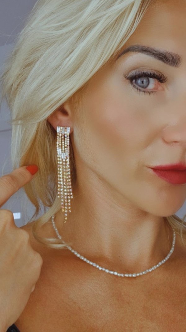 EARRINGS GOLD LONG ZIRCONIA WEDDING WEDDING
