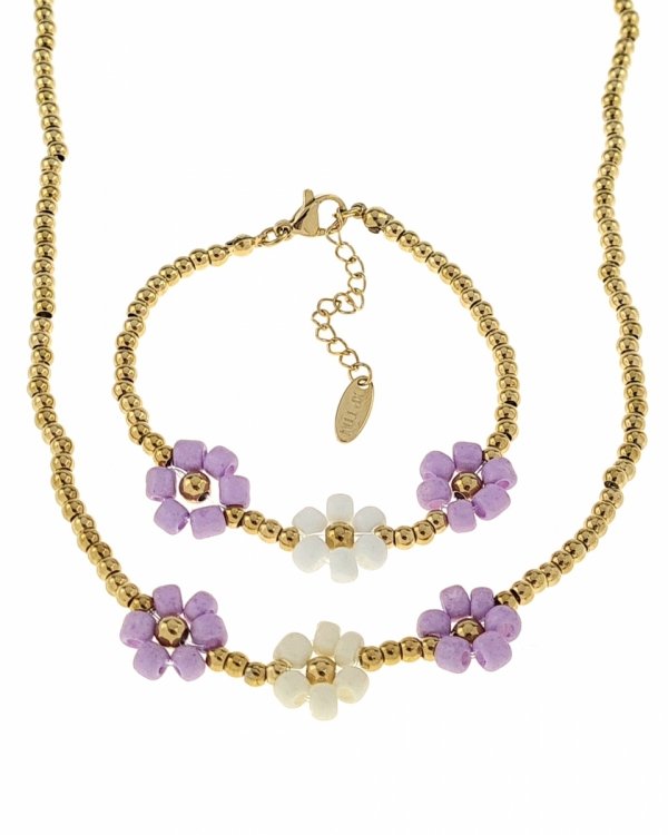 Jewelry set for a girl set necklace bracelet surgical steel crystals pearl