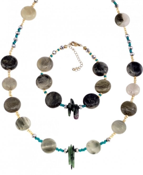 Set Gold Steel Surgical Necklace Bracelet &amp; Leg Bracelet Stone