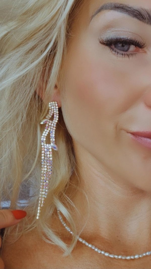 EARRINGS GOLD LONG ZIRCONIA WEDDING WEDDING