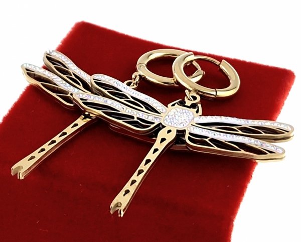 2399c Kolczyki złote stal chirurgiczna 316L nierdzewna celebrytki wiszące ważka Viki lady