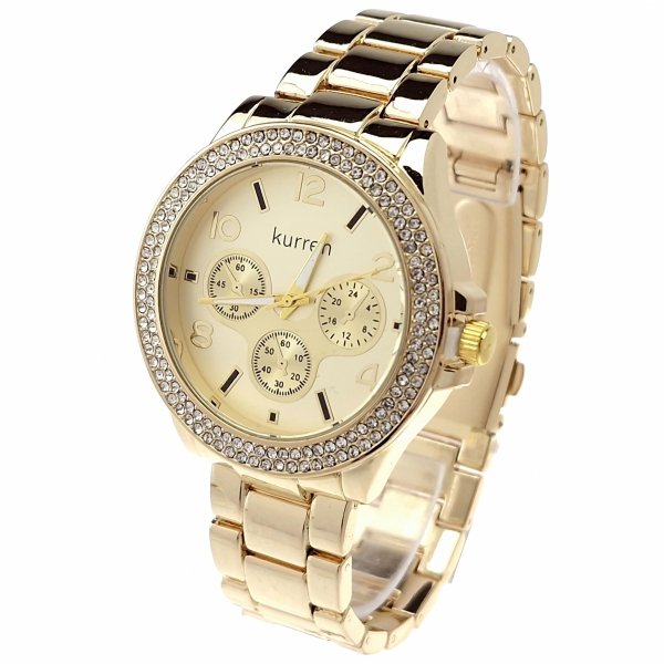 2236 Ekskluzywny damski złoty zegarek błyszczący Kurren klasyk 