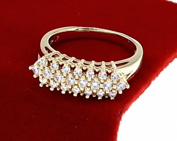 290H Pierścionek złoty zaręczynowy błyszczący cyrkonie pozłacany 14k