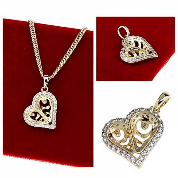 3725i Złota zawieszka cyrkonie błyszcząca pozłacana 14k Xuping serce