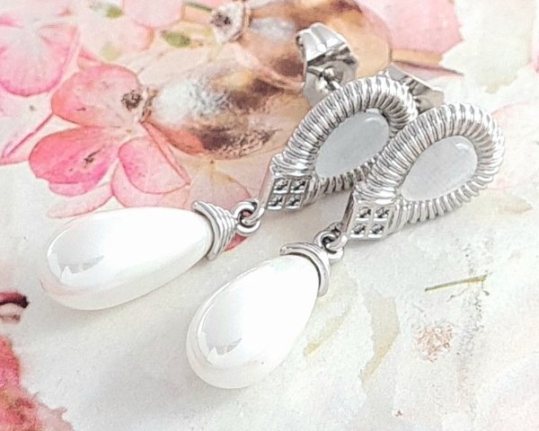 2507 Srebrne kolczyki pozłacane cyrkonie 18k Xuping wiszące perły