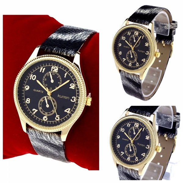 sz145 Zegarek damski Kurren elegancki klasyk pasek motyw zwierzęcy