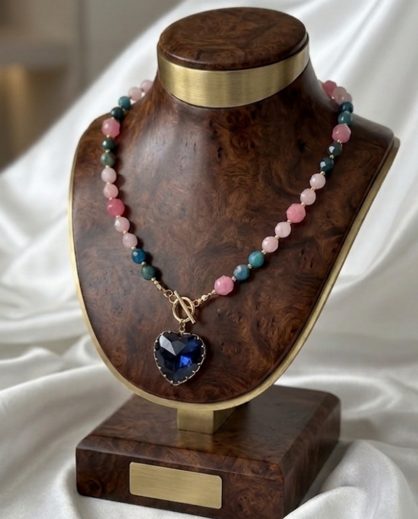 2323d Naszyjnik dolomit, agat kamień naturalny 58cm stal chirurgiczna nierdzewna 