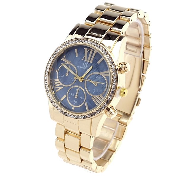 1497 Ekskluzywny damski złoty zegarek błyszczący klasyk cyrkonie