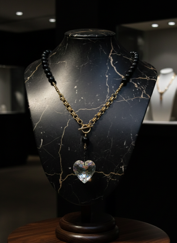 3727c Naszyjnik turmalin kamień naturalny 59cm stal chirurgiczna nierdzewna naszyjnik