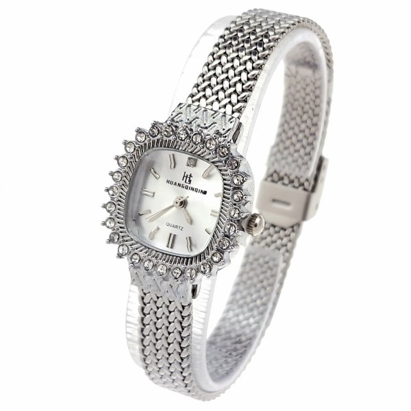 3264 Ekskluzywny damski srebrny zegarek błyszczący klasyk cyrkonie