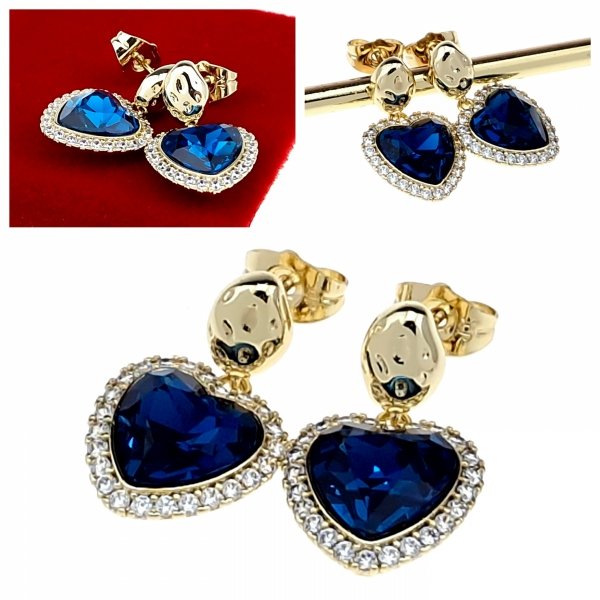 1482 Kolczyki złote pozłacane cyrkonie wiszące 14K Xuping Austrian Crystal serce