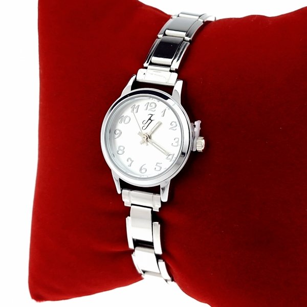 1604 Zegarek srebrny modułowy stal nierdzewna na gumce rozciągliwy 