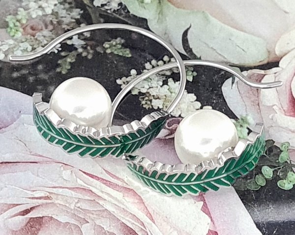 4203 Kolczyki srebrne stal chirurgiczna wiszące celebrytki perła