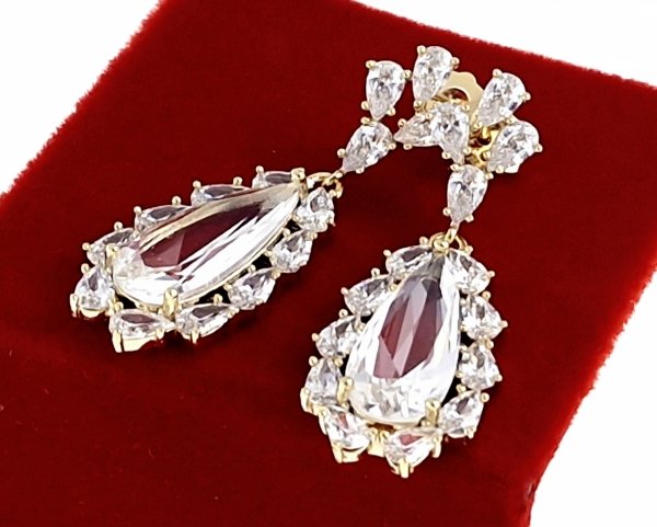 3736c Kolczyki złote pozłacane cyrkonie wiszące 14K Xuping kryształki