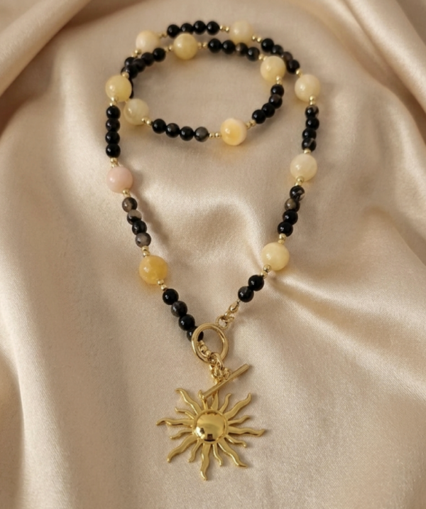 59L Naszyjnik turmalin, jadeit kamień naturalny 56cm stal chirurgiczna nierdzewna 